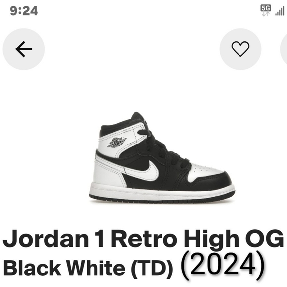 Jordan Other - Jordan 1 Retro High OG (TD) Black and White Kids' Sneakers 3c NWBOX